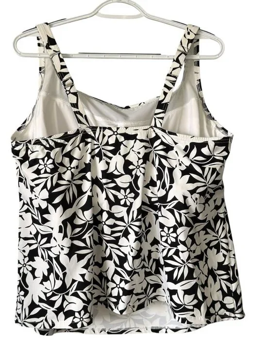 Lands End Tankini Top Size 20W Square Neck Black White Floral Swimsuit Soft Bra - Picture 7 of 16